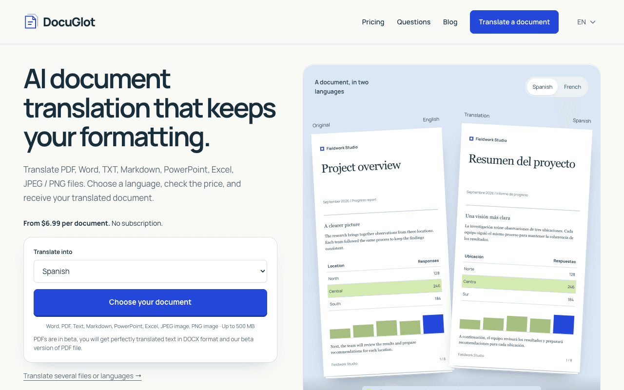 DocuGlot — AI document translation web app that keeps formatting