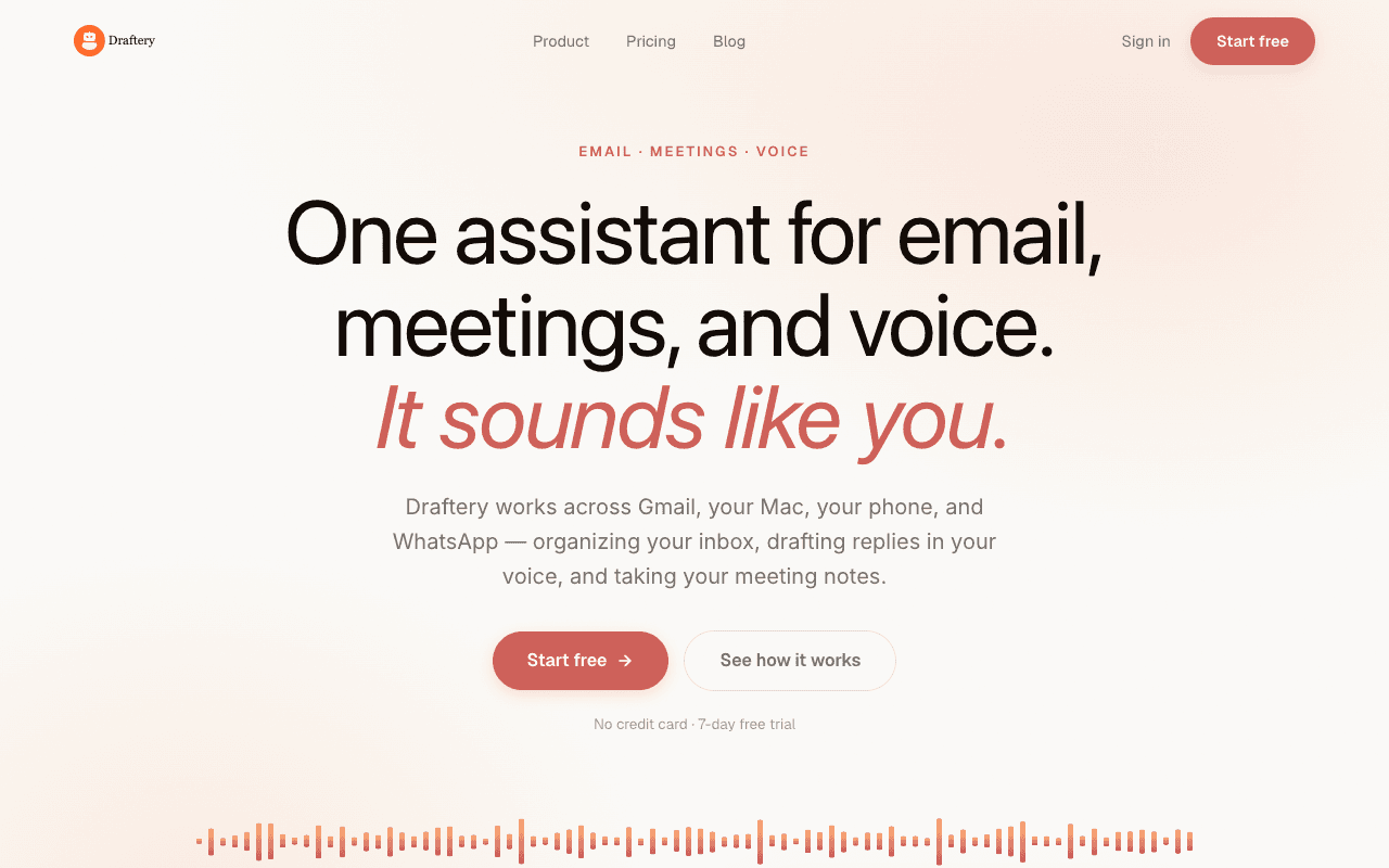 Draftery — one AI assistant for email, meetings and voice that sounds like you