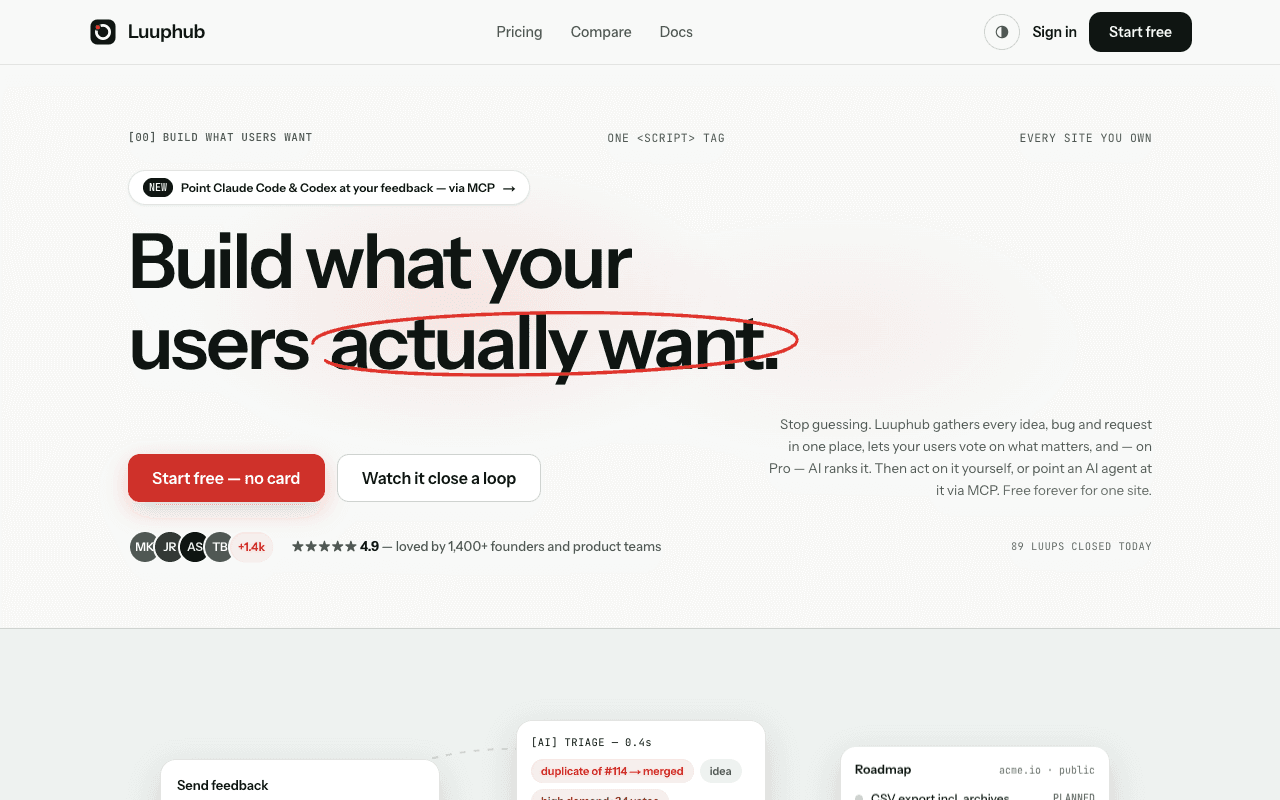 Luuphub — user feedback boards, roadmap and changelog with AI triage