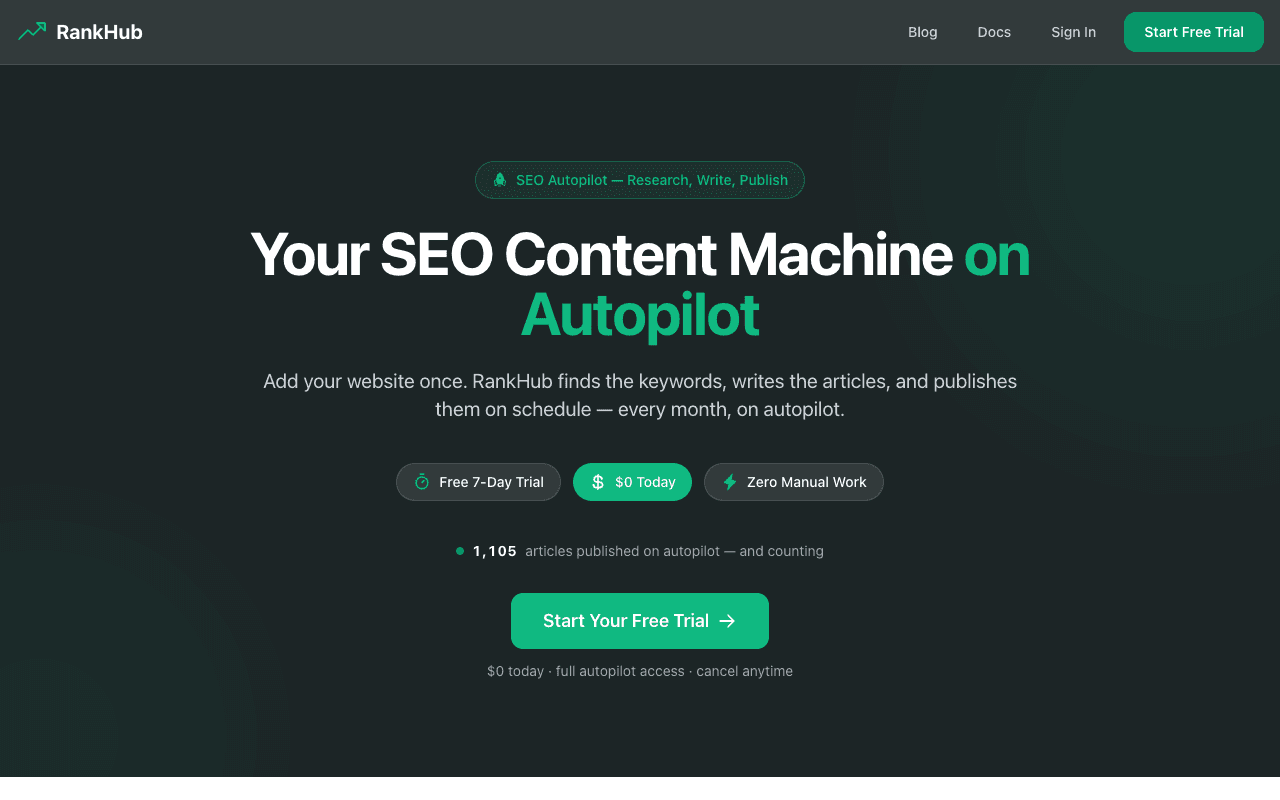 RankHub — SEO autopilot that finds keywords, writes articles and publishes them