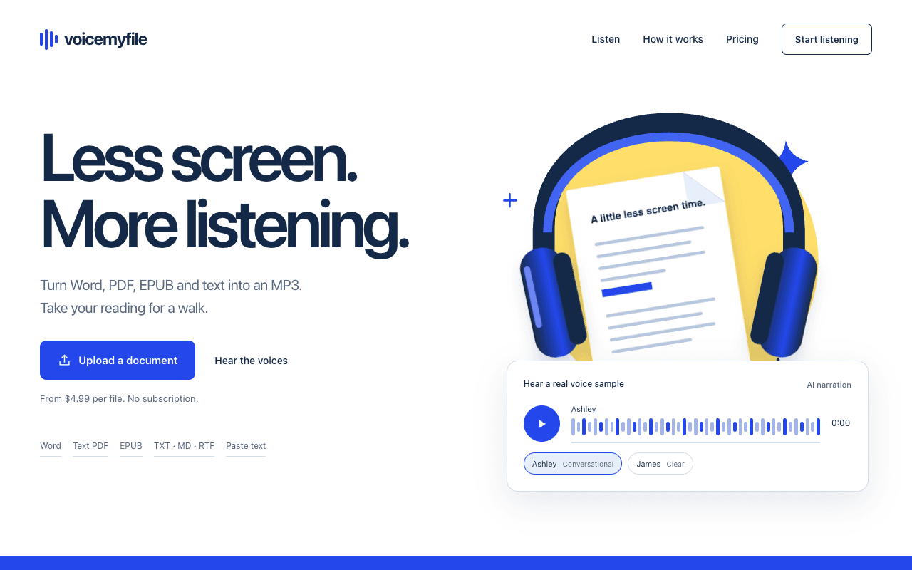 VoiceMyFile — turn PDF, DOCX or text into natural-sounding audio